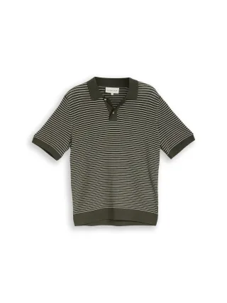 Tom Tailor - Strickpullover mit Polokragen leaf green offwhite stripe - Gr. - XXXL