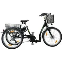 SachsenRAD E-Bike Lastenrad T3A mit Alarmanlage, 7 Gang Shimano Shimano 7-Gang-Kettenschaltung Schaltwerk, Kettenschaltung, Frontmotor, 470 Wh, (LED-Frontlicht, Alarmrücklicht mit Bremslicht, Ledersattel, 3-Räder), Lastenkorb, Lenkerkorb, LCD-Steuer-