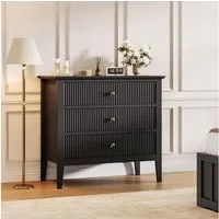 GarveeMore Kommode mit 3 Schubladen,Holzkommode mit geriffeltem Design, mit Metallbeinen und Kippschutz-Set für Schlafzimmer oder Wohnzimmer