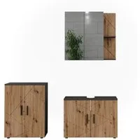 Vicco Badmöbel-Set Irma, Anthrazit/Goldkraft Eiche, 3 Teile, (3-St., 3er Set)