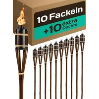 Praknu Gartenfackel 10 Garten Fackeln für Draußen aus Bambus Holz 90cm - Lange Brenndauer, Lange Brenndauer, wetterfest, wiederbefüllbar, mehrfach nutzbar, dekorative Beleuchtung für Garten & Events, Feuer, langlebig, nachfüllbar, inkl. Ersatzdochte,