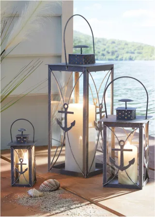 bonprix Laterne mit Anker (3-tlg.Set), grau, Gr.Onesize, Maritime Windlichter im Laternen-Design mit Anker-Motiv