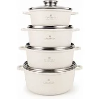 Edenberg Topf-Set Wunderschönes Set beigefarbener Töpfe in 4 verschiedenen Größen, Keramik, Aluminium, Edelstahl, Aluminiumguss (Dank seines eleganten Designs und der praktischen Ausstattung ist dieses Set außerdem eine ideale Geschenkidee für Hochze