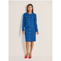 MADELEINE Kurzblazer Eleganter Kurzblazer ohne Kragen Uni-Design mit klassischem Rundhalsausschnitt