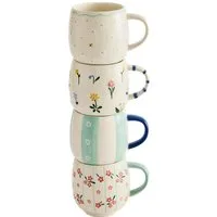 Next Becher 4er-Set Maisie Stapeltassen mit Blumenmuster, 1-tlg., Steingut