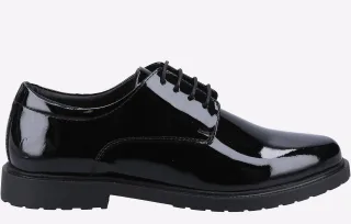Hush Puppies Verity Slip On Leder Damen Lack Schwarze Brogues Schuhe