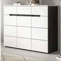 Inn.Furn Schuhkommode Cooper (Flurkommode in Weiß und Basalt Grau, 3-türig, 120 x 94 cm), mit 12 Fächern, Soft-Close-Funktion