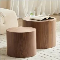 NJLyuhome Couchtisch Wohnzimmertisch, 2-teiliges Beistelltisch-Set Holzoptik aus MDF (2-St), rund & platzsparend – Durchmesser 38 cm/32 cm, Höhe 48 cm/38 cm