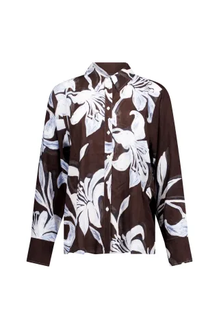 Studio Anneloes - Aylin satin flower blouse sky blue/espresso - Gr. - XS