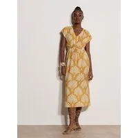 Apricot Midikleid Midaxi-Kleid mit Fächerprint mit Bindeband