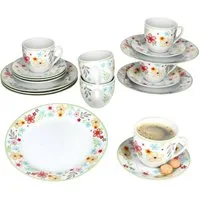 MamboCat Kaffeeservice 18tlg Kaffeeservice Variant Blümchen Porzellan 6 Personen, Porzellan