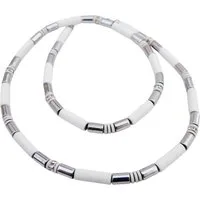 traumschmuck Collier 036f Collier Halskette Hämatit weiß matt silberfarben Strass (inkl Schmuckbox), handgefertigt, Made in Germany