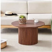 JUFU Couchtisch rund in Holzoptik, Beistelltisch mit geriffeltem Standfuß, ⌀ 70 cm (1-St)