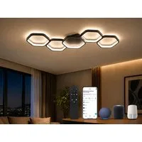 BAYHT LED Deckenleuchte Alexa Waben 90cm, LED fest integriert, Warmweiß - Kaltweiß, Schwarz dimmbar