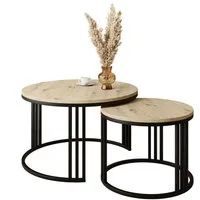 Lookway Couchtisch LORI LOFT 2in1 mit Tischplatte in Eiche-Dekor (2er Set), Durchmesser: ⌀70 cm und ⌀50 cm