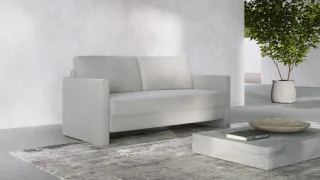 BRUNO Schlafsofa 160cm in Hellgrau | Kubus | stabiles Massivholz & Boxspringkomfort
