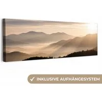 OneMillionCanvasses® Leinwandbild Panorama Berge - Nebel - Sonnenstrahlen, Fotodruck (1 St), Wandbild, Deko Schlafzimmer Wohnzimmer Flur 60x20 cm