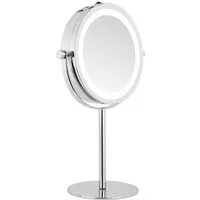 DEUSENFELD Kosmetikspiegel Batterie LED Doppel Stand Kosmetikspiegel SL5CB, LED Beleuchtung, 5x-Vergrößerung + Normal, für 4xAAA Batterien