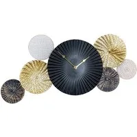 Levandeo® Wanduhr (Wanduhr 64x32cm Metall Schwarz Gold Wandbild Wanddeko Uhr Metallbild)
