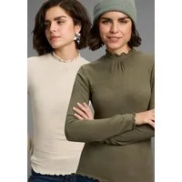 Laura Scott Longsleeve (Packung, 2-tlg) gerippt mit Rüschen