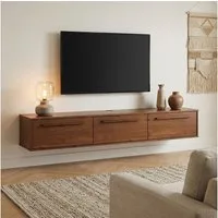 IDIMEX Lowboard TECCA, Hängekonsole mit 3 Klappen Massivholz Mid Century Stil Kastanie Finish
