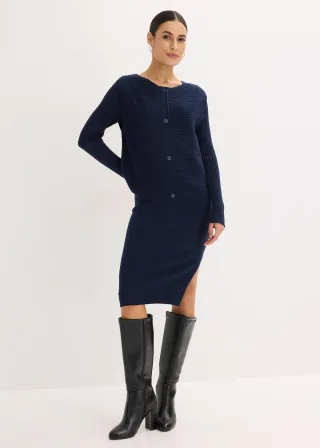 bonprix Strickkleid und Pullunder (2-tlg.Set), blau, Gr.52/54 (XXL), elegantes Strickkleid mit Pullunder
