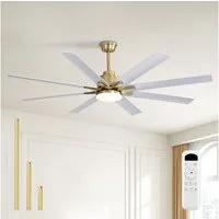 Sofucor Deckenventilator mit LED‑Beleuchtung & Fernbedienung, Ø 132 cm, 6 Windstärken, 8 weiße ABS‑Flügel, 1‑/4‑/8‑Stunden‑Timer