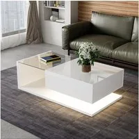 Furnishings Home Couchtisch Couchtische mit Glas und LED-Effekt Weiß schwarz weiß und Holzfar (1-St), Gilt für Speichern Zeitschriften Büchern oder Fernbedienungen