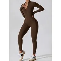 FemmeTone Turnanzug Damen Sport Overall Jumpsuit – Langarm Einteiler mit Reißverschluss, Atmungsaktive Sportbekleidung – perfekt für Yoga, Fitness & Workout
