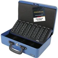HMF Geldkassette Abschließbare Bargeldkasse mit EURO-Münzzählbrett und Scheinfach, Geldzählkassette mit Koffertragegriff, 36 x 25 x 11 cm, Blau