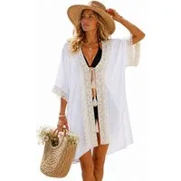 MOPUEA Strandkleid Strandkleider für Damen, gehäkeltes Strandkleid mit Quasten (V-förmiges Strandkleid für Damen, Top-Strandkleid, Pool-Netz-Strandkleid, 1-tlg., Boho Beach Beachwear Kimono Cardigan Strand Damen Lang Sommer) Sommer Cardigans für Dame