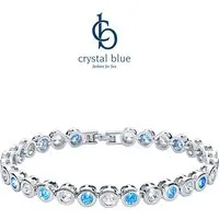 crystal blue Tennisarmband Facetteschliff Zirkonia Kristalle Klappverschluß flexible Verlängerung, minimalistisch elegant
