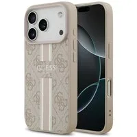 Guess Handyhülle Case iPhone 17 Pro MagSafe Kunstleder rosa Logo Streifen 6,3 Zoll, Kantenschutz