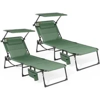 HOMECALL Gartenliege Sonnenliege mit Gesichtsöffnung und Sonnendach, klappbarer Liegestuhl, bis180 kg 200x70cm 4-Fach verstellbare Rückenlehne, 2 St., für Garten, Strand und Camping