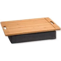 Kesper Servierbrett Knietablett Bambus, weiche Textilunterlage, 45 x 31 x 8 cm, ideal für Laptop & Frühstück im Bett, Braun und Grau