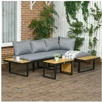 Outsunny Sitzgruppe mit Sitzkissen, Gartenlounge-Set mit Ecksofa, (Gartenmöbel, 3-tlg., Balkonmöbel), Gartenlounge-Set