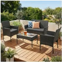 oyajia Gartenlounge-Set Polyrattan Sitzgruppe für 4 Personen mit Tisch, (Rattan-Möbel, Garten-Lounge, Outdoor-Sitzmöbel), 1x2er Sofa, 2 Sessel, Tisch 40x71x41 cm