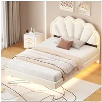 PXloue Polsterbett Kinderbett Jugendbett (Kopfteil hochstellbar), Doppelbett,Cloud-Kopfteil,mit LED-Beleuchtung und Lattenrost,140x200cm