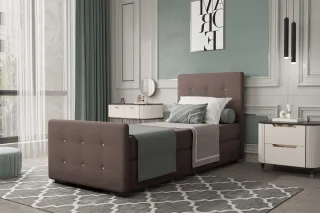 Boxspringbett Gästebett MARKOS 100x220cm Bettkasten Seite Rechts Stoff Braun