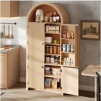 Flieks Hochschrank Bogenschrank mit verstellbarer Einlegeböden und Türregalen (180×80×40 cm, 1-St) Mehrzweckschrank Küchenschrank Highboard Holzoptik Natur