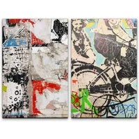 Sinus Art Leinwandbild 2 Bilder je 60x90cm Street Art Wand Graffiti Chaotisch Bunt Grungy Cool