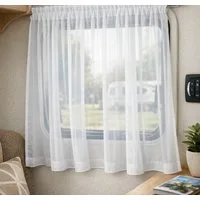 novumfix Gardine für Caravan, Voile weiß transparent, verschiedene Höhen, Kräuselband, transparent, transparent
