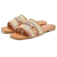 LASCANA Sandale, offener Schuh, Sommerschuh, Mule, Pantolette in mehrfarbiger Bast-Optik VEGAN