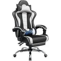 Yaheetech Gaming-Stuhl mit Massagefunktion & Kopfstütze & Fußstütze Ergonomischer PC-Stuhl, Drehstuhl Computerstuhl Verstellbare Rückenlehne