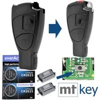 mt-key Auto Schlüssel Smartkey Ersatz Gehäuse 2 Tasten + 2X passende CR2025 Knopfzelle, CR2025 (3 V), für Mercedes Benz W169 W245 W202 W203 CL203 Funk Fernbedienung