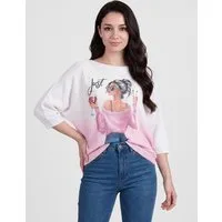 PEKIVESSA Strickpullover Fledermauspullover mit Allover-Print Partygirl mit U-Boot-Ausschnitt