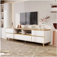 Odikalo TV-Schrank langer Schrank Lowboard mit Fächern Türen natürlich Landhausstil Weiß