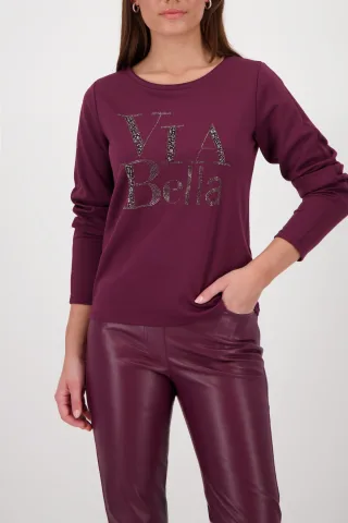 monari - Sweatshirt mit Schmuckschrift bordeaux - Gr. - 38