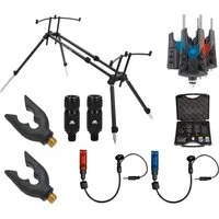 MIKADO Total Fishing Bissanzeiger Rod Pod Bissanzeiger Funk Set + Hänger + Adapter + Rutenauflagen, (11-St), Komplett Set zum sofortigem Angeln