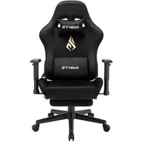 symino Gaming-Stuhl Drehstuhl, verstellbare Armlehnen und Rückenlehne, Memory Foam-Kissen mit Fußstütze, Schwarz